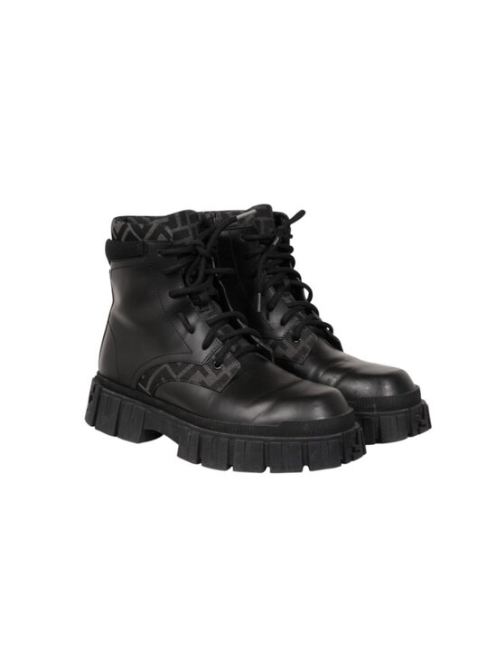 Fendi Force Lace Up Ankle Boots Size US 8 F7 Black Leather Zip Up Combats Ship main image 11